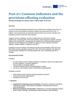 Interreg Knowledge Fair 2024 Day 1 | Post 2027: Common indicators, provisions effecting evaluation