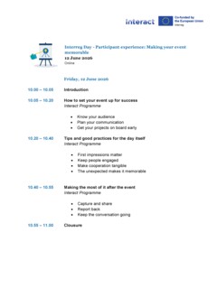Draft agenda Interreg Day - Participant experience