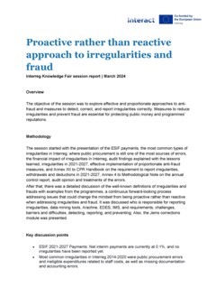 Interreg Knowledge Fair 2024 Day 3 | Proactive rather than reactive approach to Irregularities and fraud 