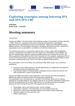 Meeting summary Exploring synergies among Interreg IPA and IPA-IPA programmes 23-05-2024