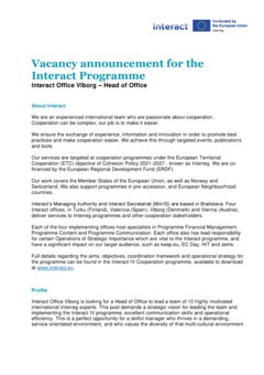 Vacancy announcement for the Interact Programme Head of Office Interact office Viborg