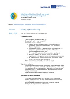 Draft agenda (list of topics) AI Workshop - Mind Meets Machine