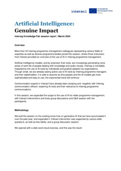 Interreg Knowledge Fair 2024 Day 1 | Artificial intelligence: Genuine impact